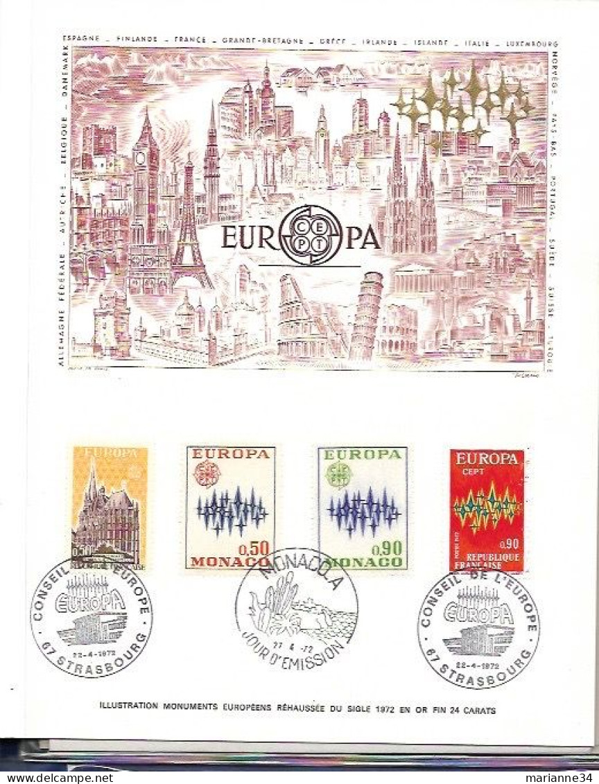 Europa 1972- 7 documents + 8 enveloppes (70 é anniv.journées philatéliques européennes Paris)