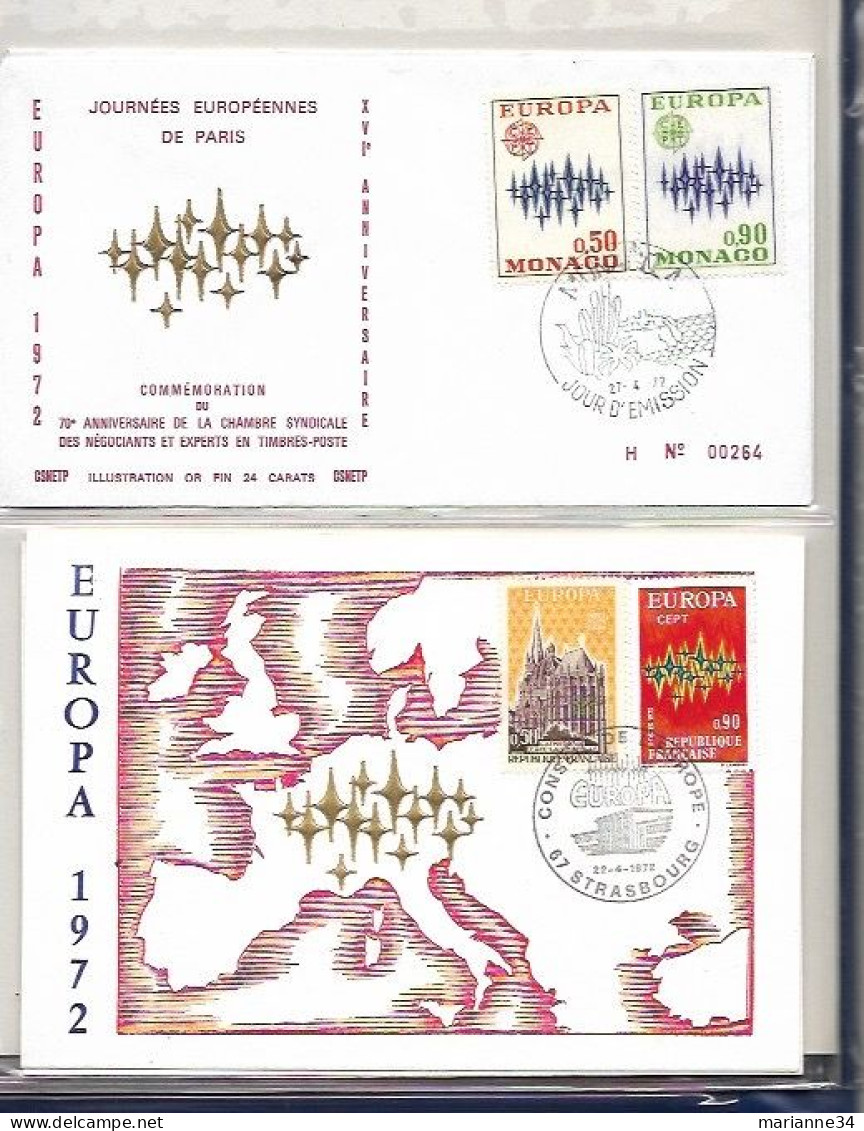 Europa 1972- 7 documents + 8 enveloppes (70 é anniv.journées philatéliques européennes Paris)