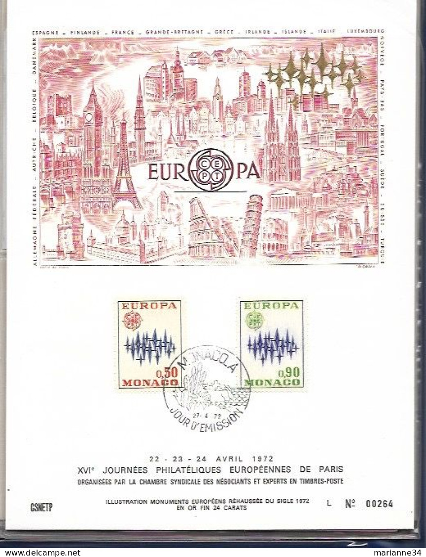Europa 1972- 7 documents + 8 enveloppes (70 é anniv.journées philatéliques européennes Paris)