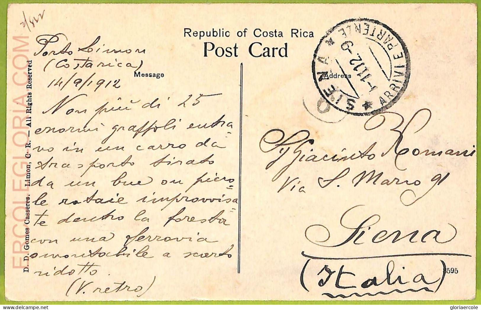 Af2324 - COSTA RICA - Vintage Postcard - Ethnic - 1912 - Costa Rica