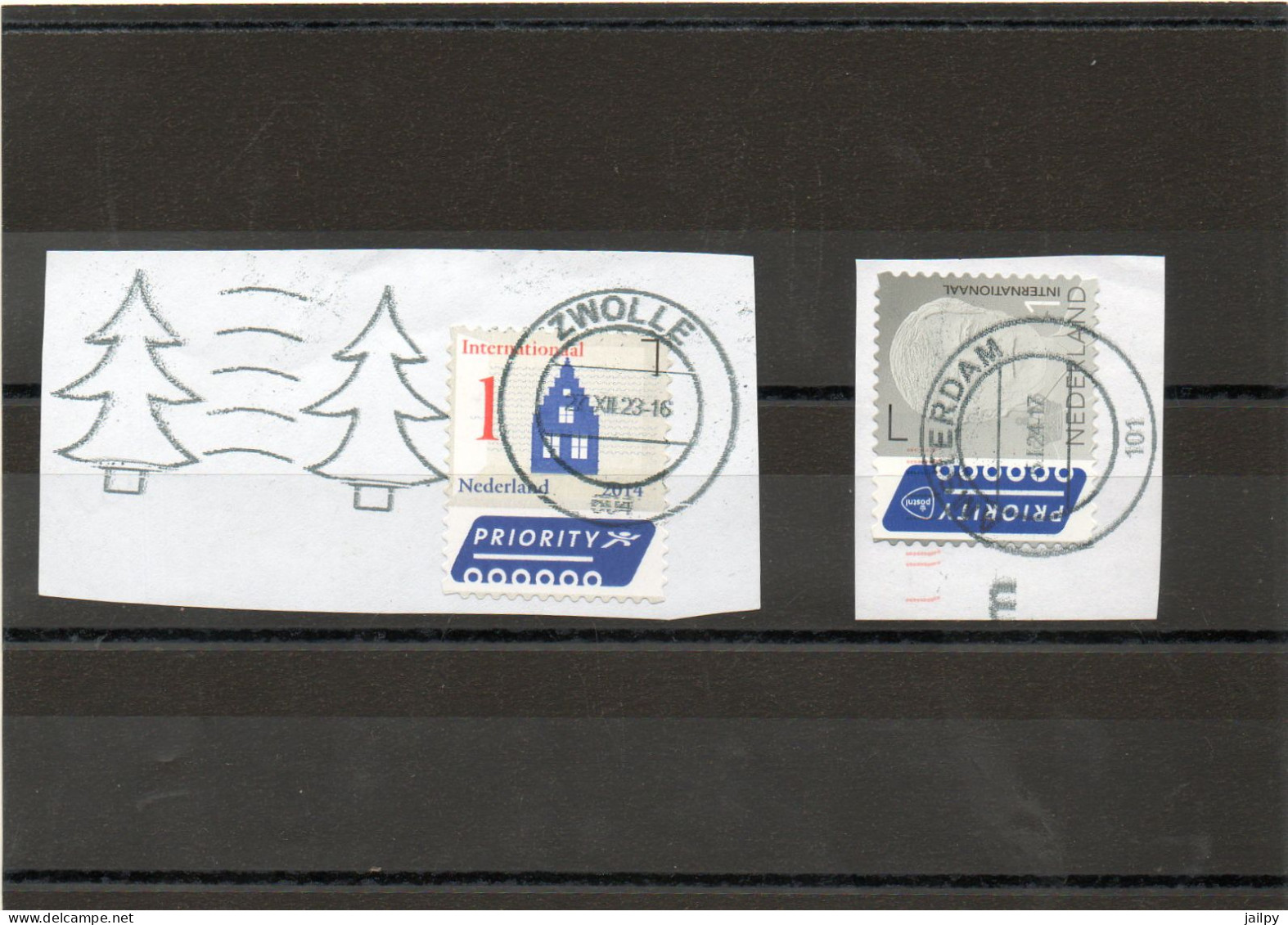 PAYS-BAS   2 Timbres 1 International     2014 Et 2023       Sur Fragment  Oblitérés - Usados