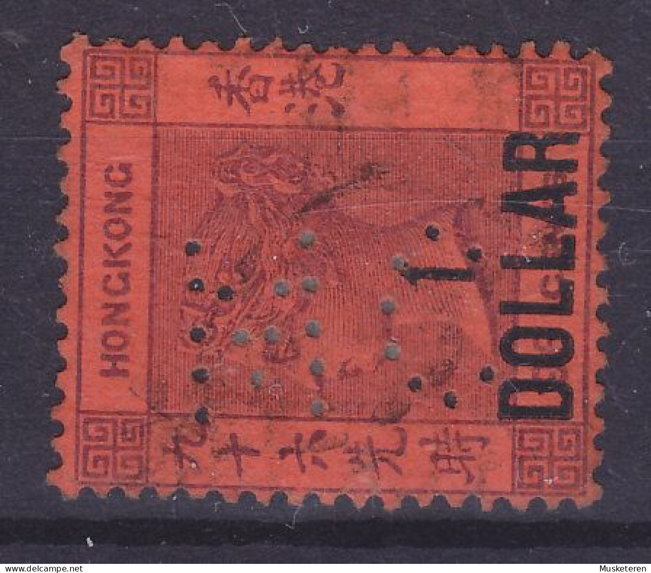 Hong Kong 1865 Mi. 50 I, 1$ / 96c. Victoria Overprinted Perfin Perforé Lochung 'M C' -  Melchers, Cote 400€ (2 Scans) - Gebraucht