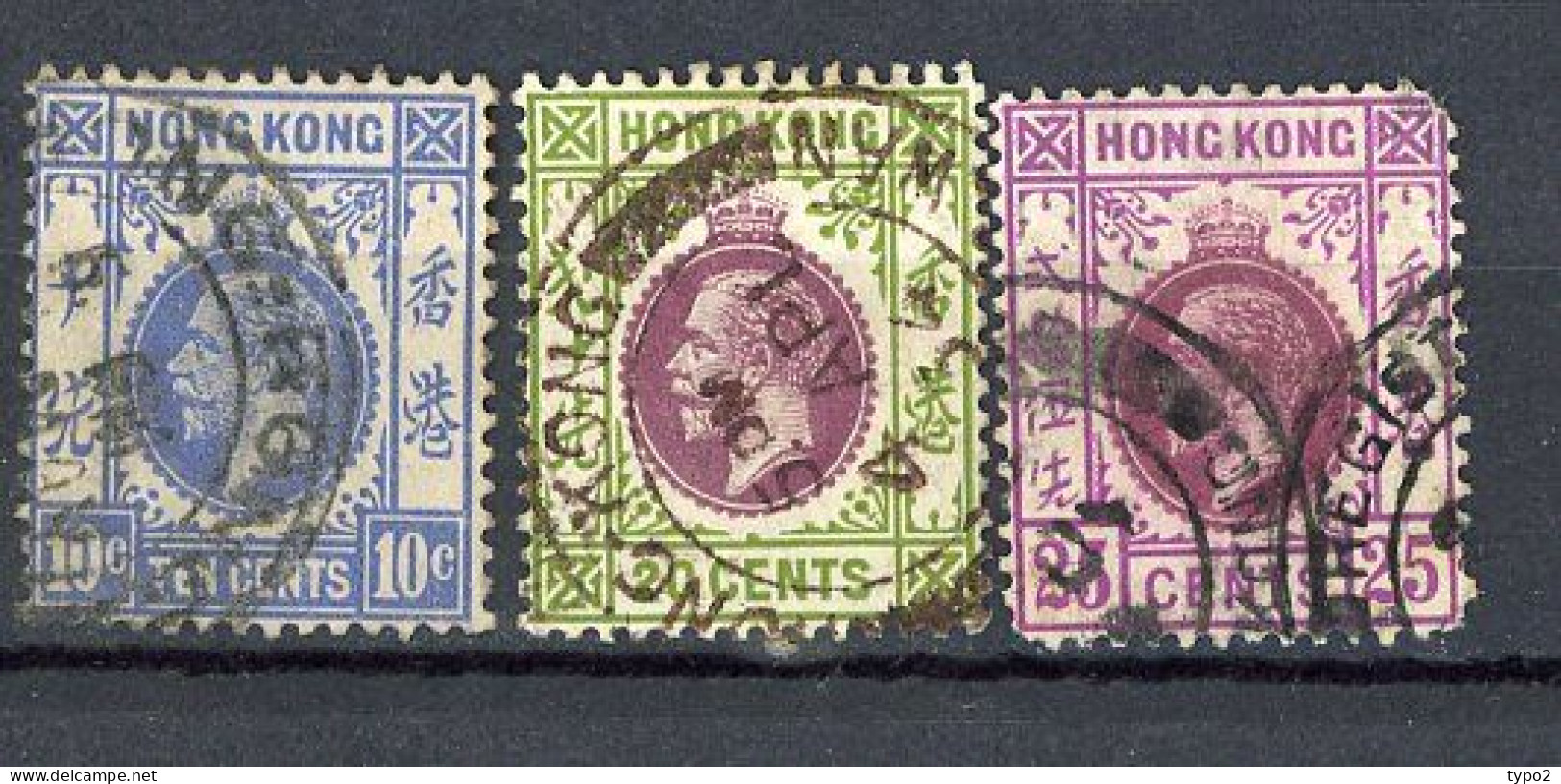 H-K  Yv. N° 123,124 ,125 ; SG N°124 To 126 Fil CA Mult Script (o) 10,20,25c George V Cote 1,65 Euro BE  2 Scans - Oblitérés