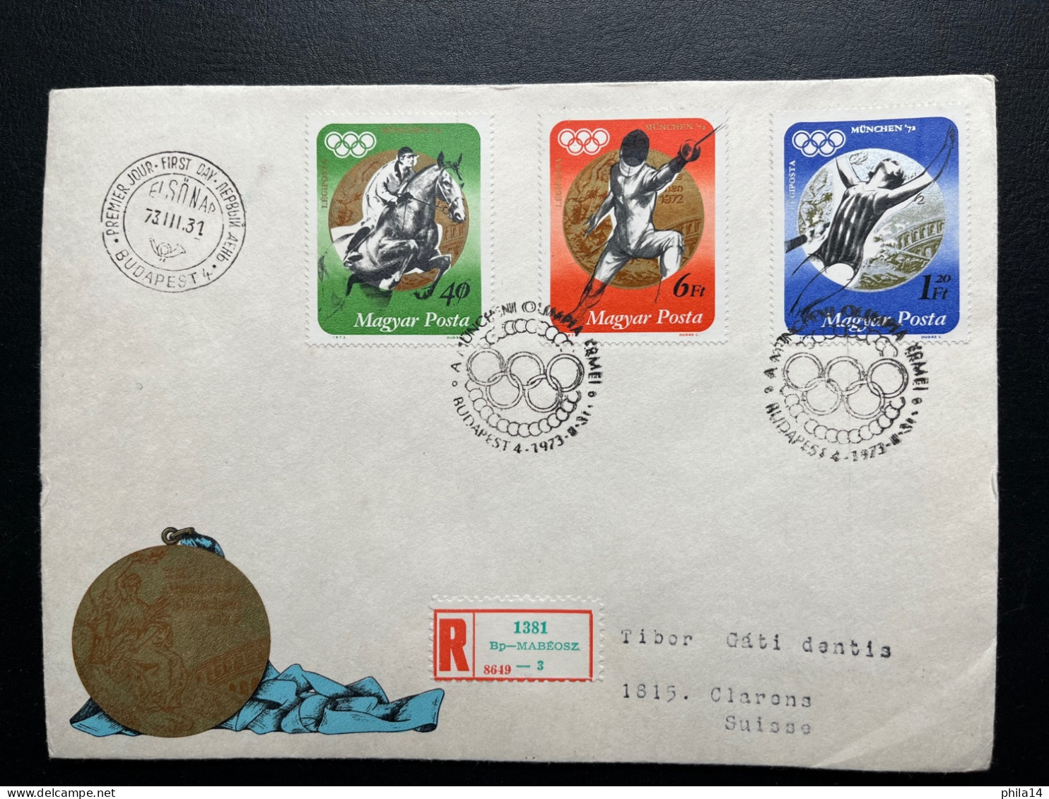 ENVELOPPE RECOMMANDEE HONGRIE MAGYAR POSTA BUDAPEST  MABEOSZ POUR CLARONS SUISSE 1973 - Storia Postale