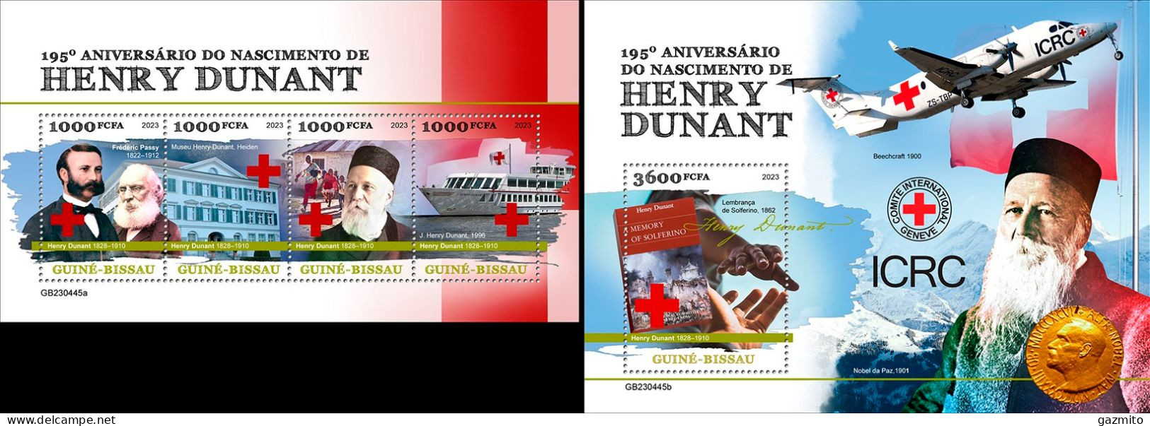 Guinea Bissau 2023, Red Cross, Dunant, Boat, Plane, 4val In BF +BF - Henry Dunant
