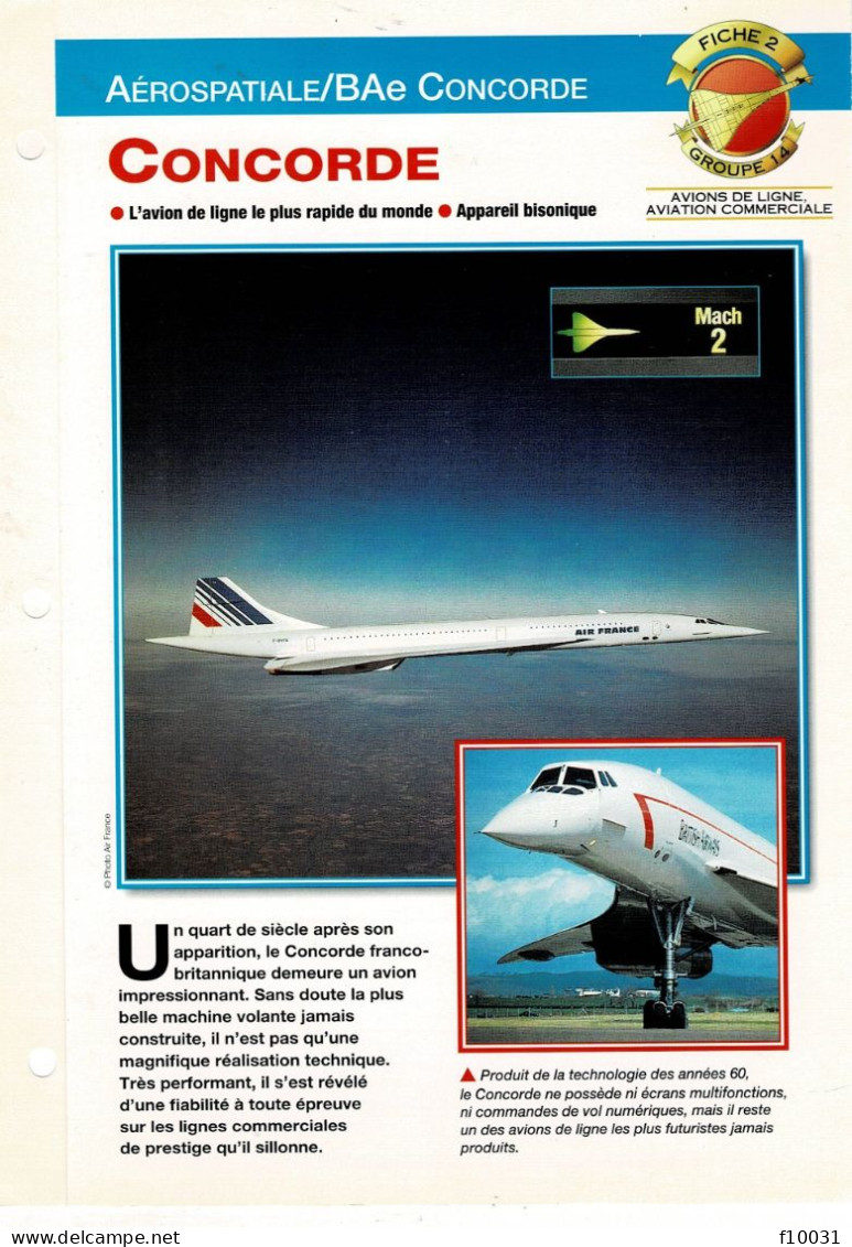 Fiche 2   Avion De Ligne  Aviation Commerciale      CONCORDE - Autres & Non Classés