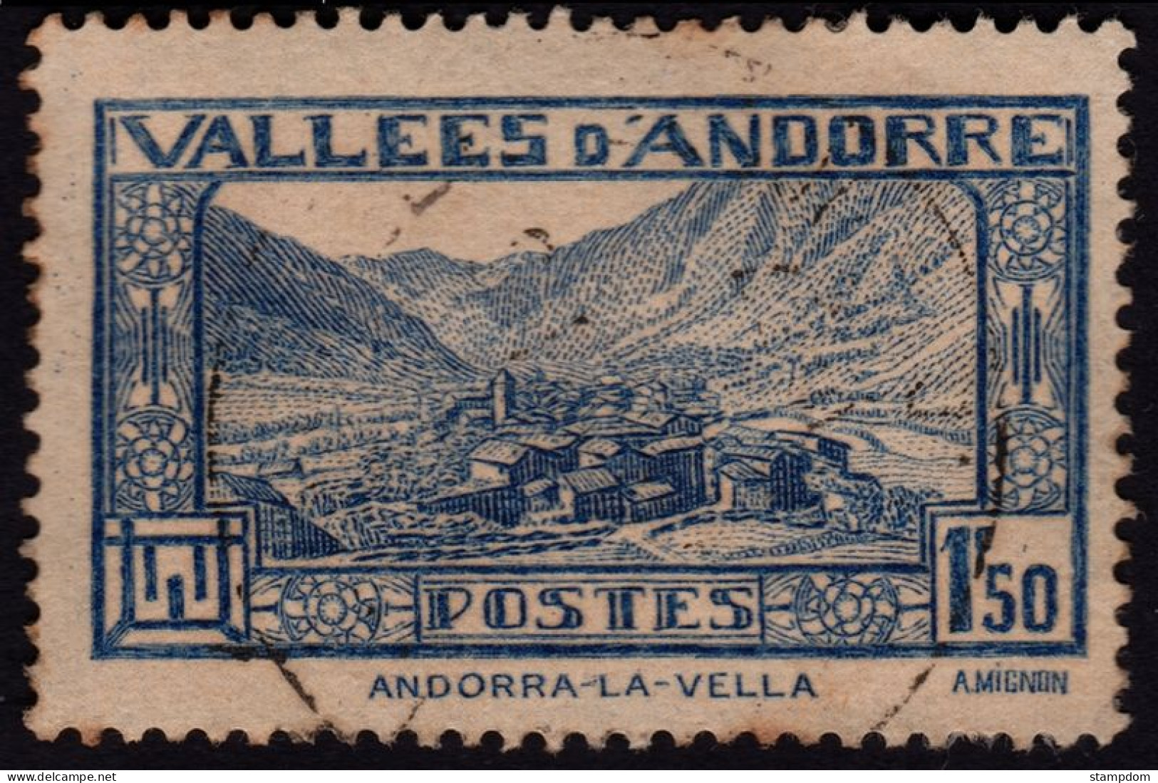 ANDORRA Fr.Adm 1932 1F50 Sc#53 USED @E3115 - Oblitérés