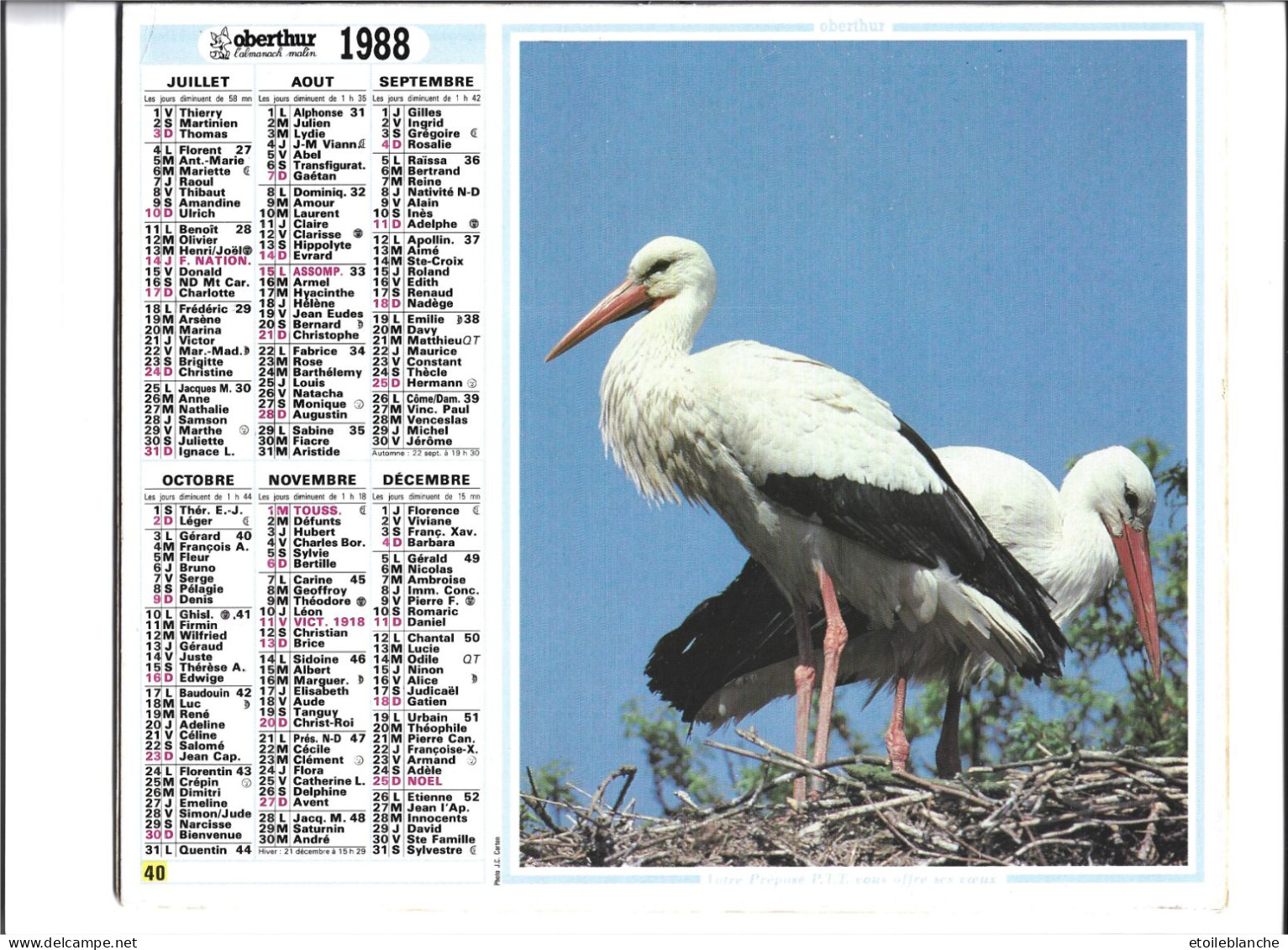 Calendrier 1988 Photos, Alsace, Strasbourg (67) écluses, Quartier Petite France, Touristes - Cigognes - - Tamaño Grande : 1981-90