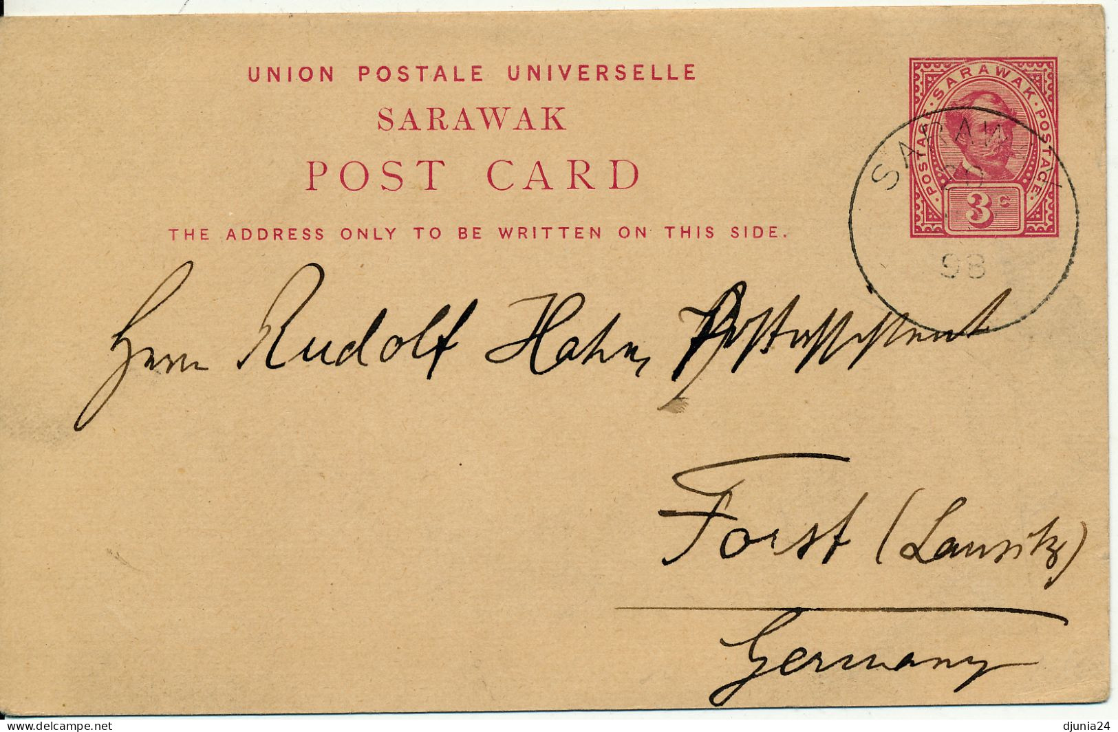 BF0115 / SARAWAK (Malaya / Borneo) - 1898 , Post Card To Forst / Germany  -  Ascher 1 - Sarawak (...-1963)