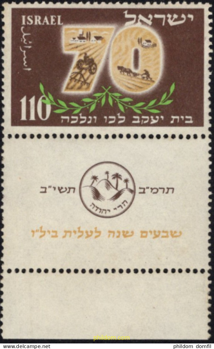 689214 MNH ISRAEL 1952 70 ANIVERSARIO DEL MOVIMIENTO BILU - Ungebraucht (ohne Tabs)