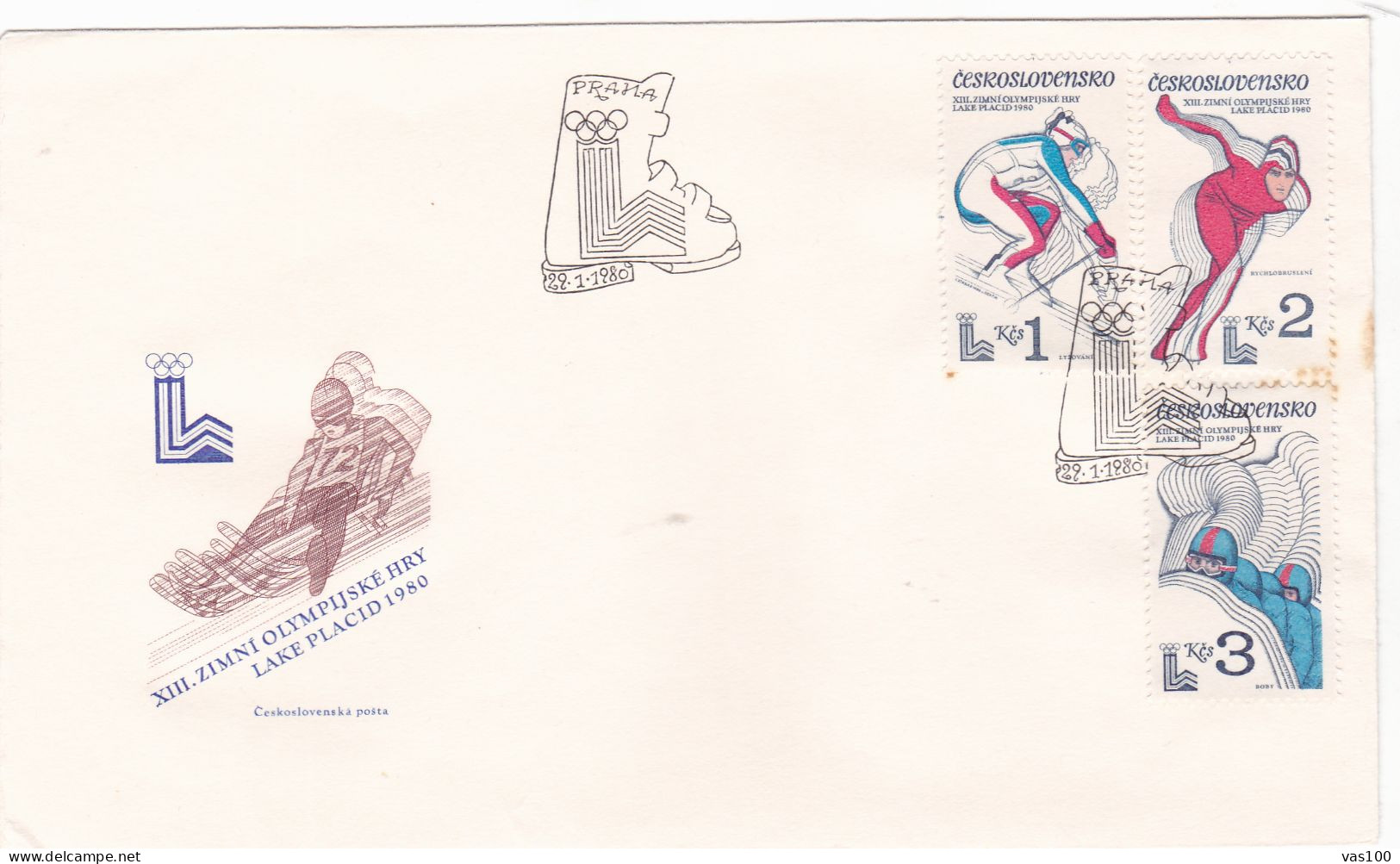OLYMPIC GAMES LAKE PLACID 1980 COVERS  FDC  CIRCULATED  Tchécoslovaquie - Briefe U. Dokumente