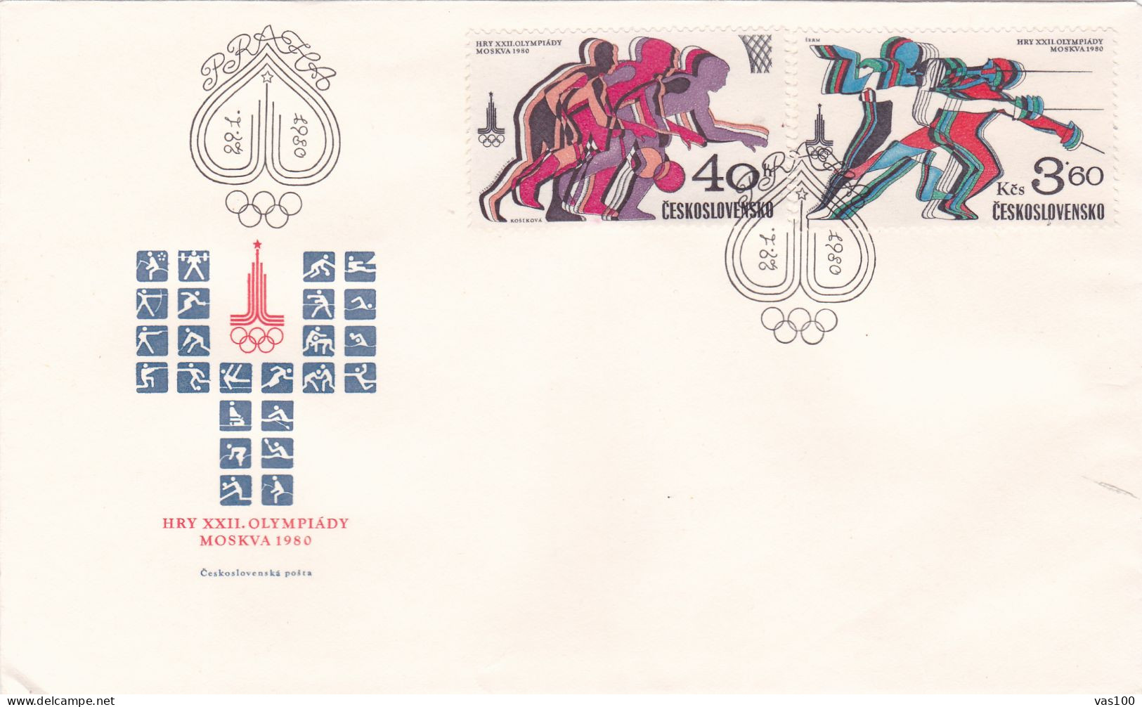 OLYMPIC GAMES MOSCOVA 1980 COVERS 2  FDC  CIRCULATED  Tchécoslovaquie - Cartas & Documentos