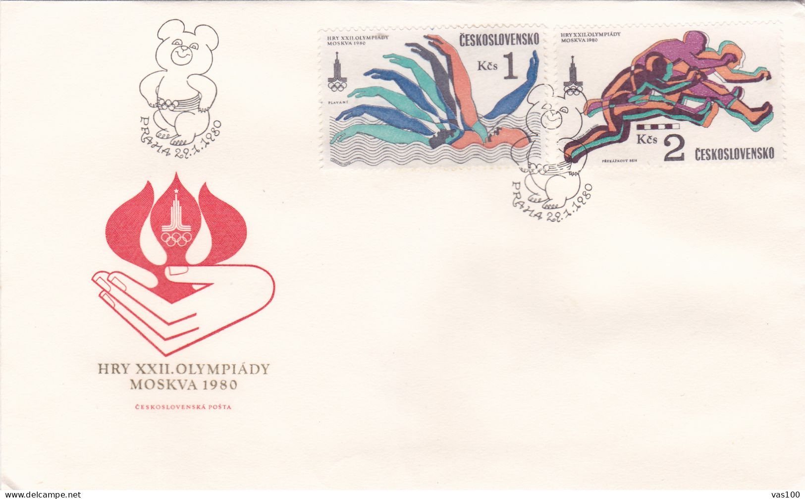 OLYMPIC GAMES MOSCOVA 1980 COVERS 2  FDC  CIRCULATED  Tchécoslovaquie - Cartas & Documentos