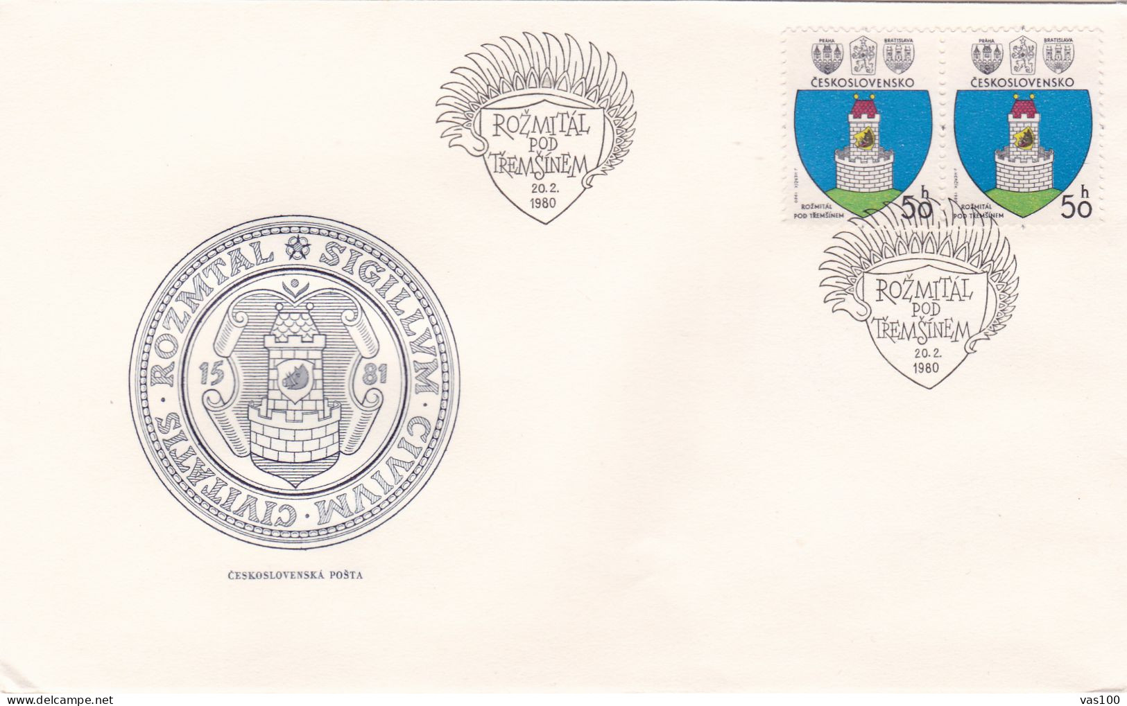 COAT OF ARMS 1980 COVERS 4  FDC  CIRCULATED  Tchécoslovaquie - Covers & Documents