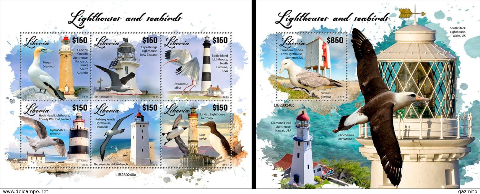 Liberia 2023, Lighthouse And Birds, 6val In BF +BF - Marine Web-footed Birds