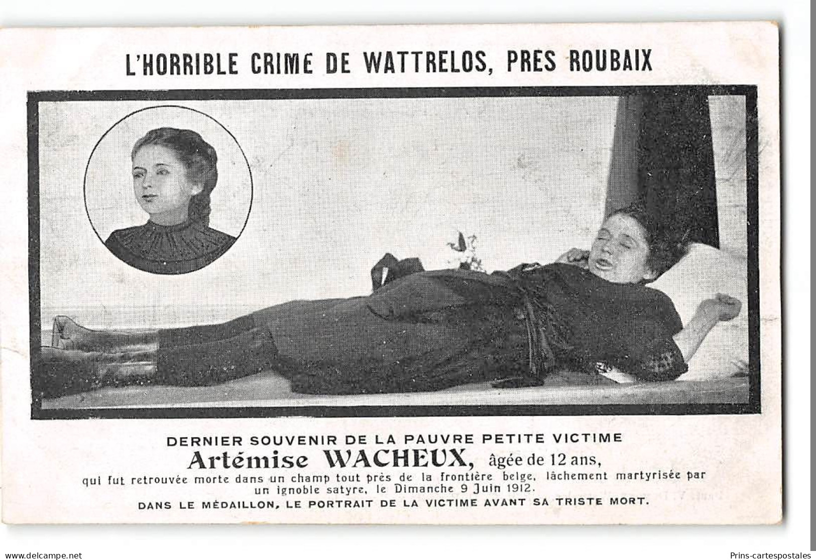 CPA 59 Wattrelos L'horrible Crime La Pauvre Petite Victime Artemise Wacheux - Justice  - Meurtre - Wattrelos