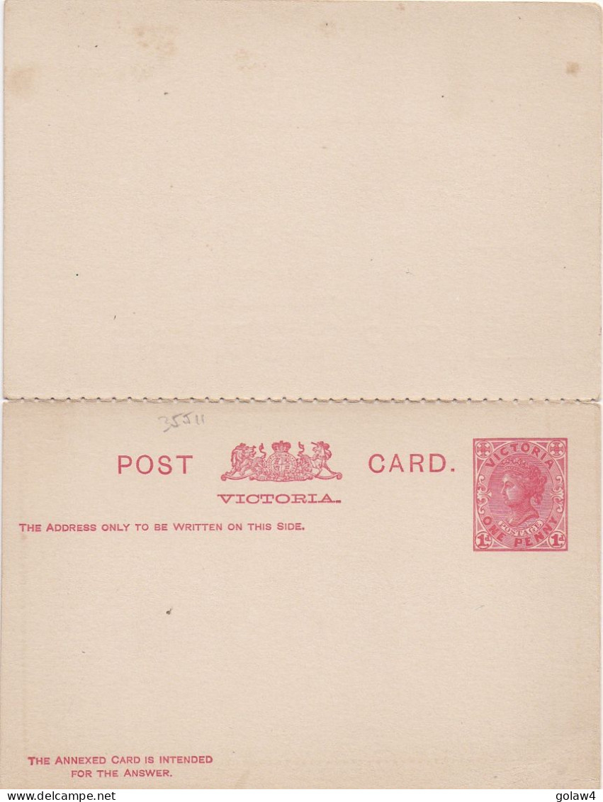 35511# VICTORIA CARTE REPONSE PAYEE ENTIER POSTAL WITH REPLY CARD ANNEXED IS INTENDED ANSWER GANZSACHE STATIONERY - Storia Postale