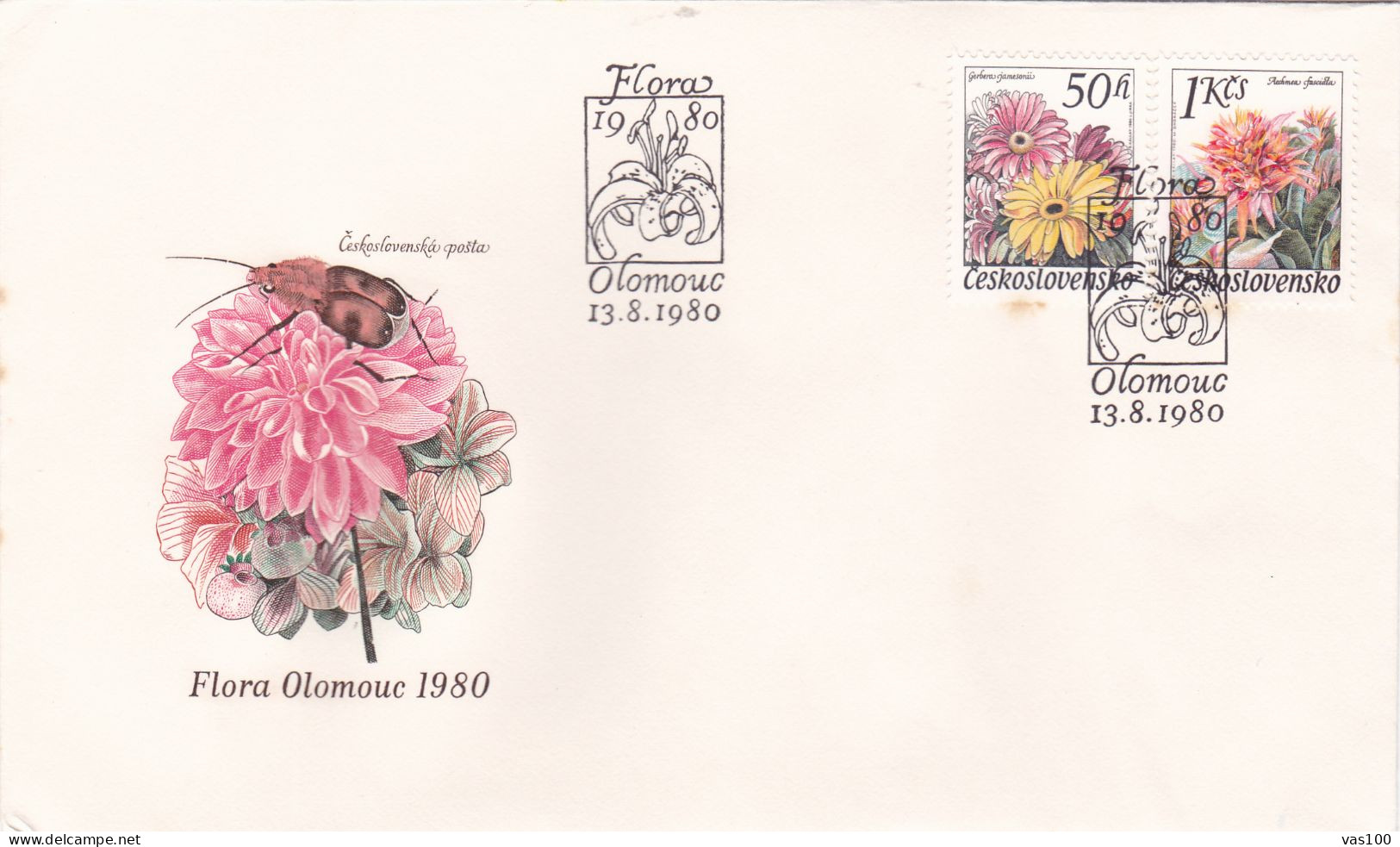 FLOWER 1980 COVERS   FDC  CIRCULATED  Tchécoslovaquie - Lettres & Documents