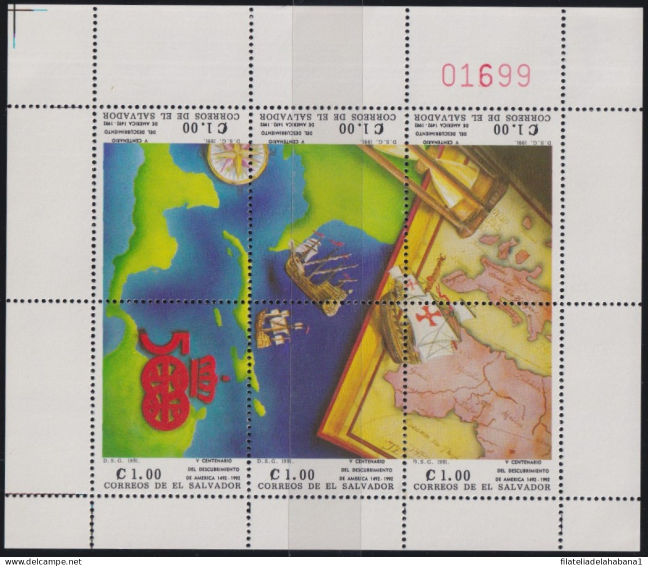 F-EX47497 EL SALVADOR MNH 1991 DISCOVERY DESCUBRIMIENTO COLUMBUS MAP SHEET.  - Christophe Colomb