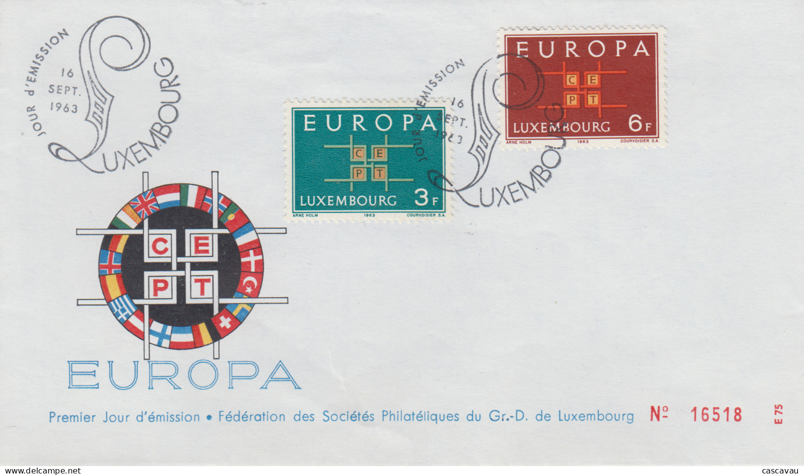 Enveloppe  FDC   1er  Jour   LUXEMBOURG    Paire   EUROPA    1963 - 1963