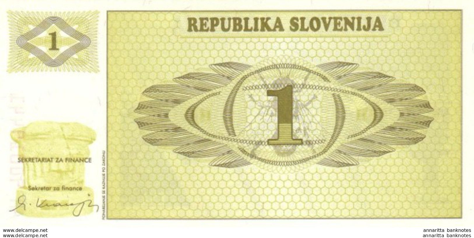 Slovenia 1 Tolar ND (1990), UNC (P-1a, B-201a) - Slovenia