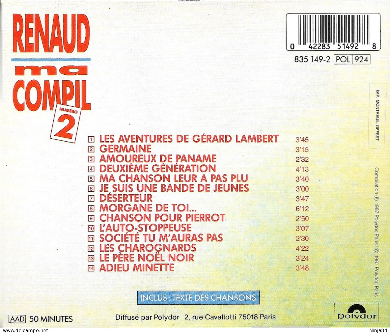 CD Renaud   "  Ma Compil Numéro 2  " - Autres - Musique Française