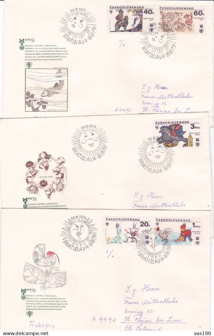 YEAR OF THE CHILD  1979 COVERS 3  FDC  CIRCULATED  Tchécoslovaquie - Cartas & Documentos