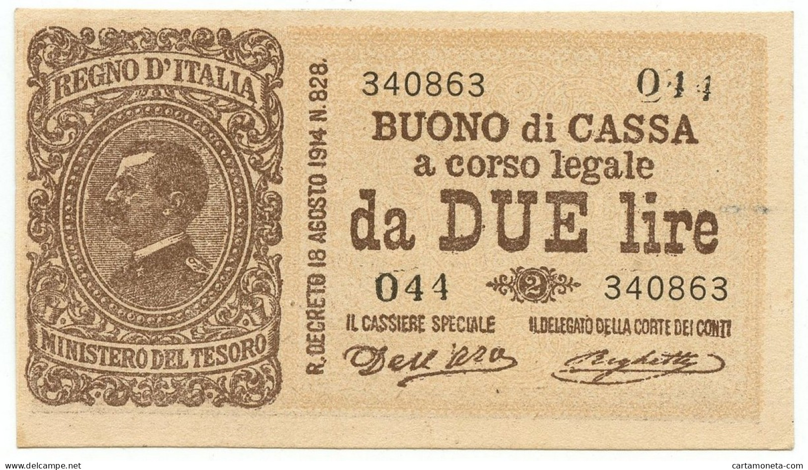 2 LIRE FALSO D'EPOCA BUONO DI CASSA EFFIGE VITTORIO EMANUELE III 02/09/1914 QFDS - [ 8] Vals En Specimen