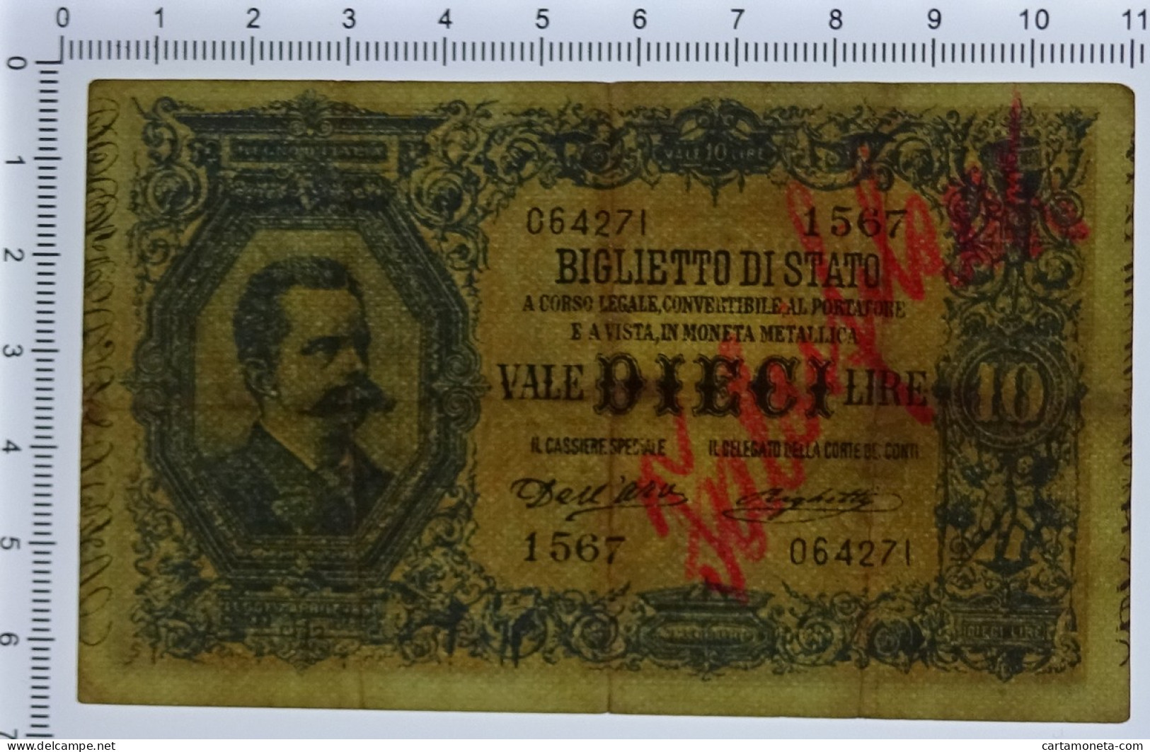 10 LIRE FALSO D'EPOCA BIGLIETTO DI STATO EFFIGE UMBERTO I 02/09/1914 BB - [ 8] Vals En Specimen