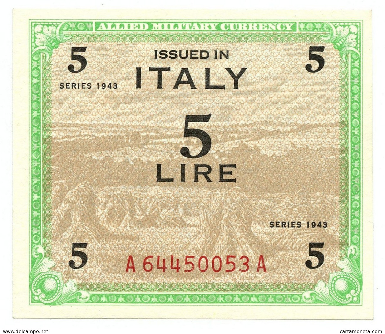 5 LIRE OCCUPAZIONE AMERICANA IN ITALIA MONOLINGUA FLC 1943 FDS-/FDS - Occupation Alliés Seconde Guerre Mondiale
