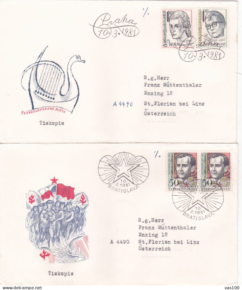 FAMOUS PEOPLE 1981 COVERS 4 FDC CIRCULATED Tchécoslovaquie - Lettres & Documents