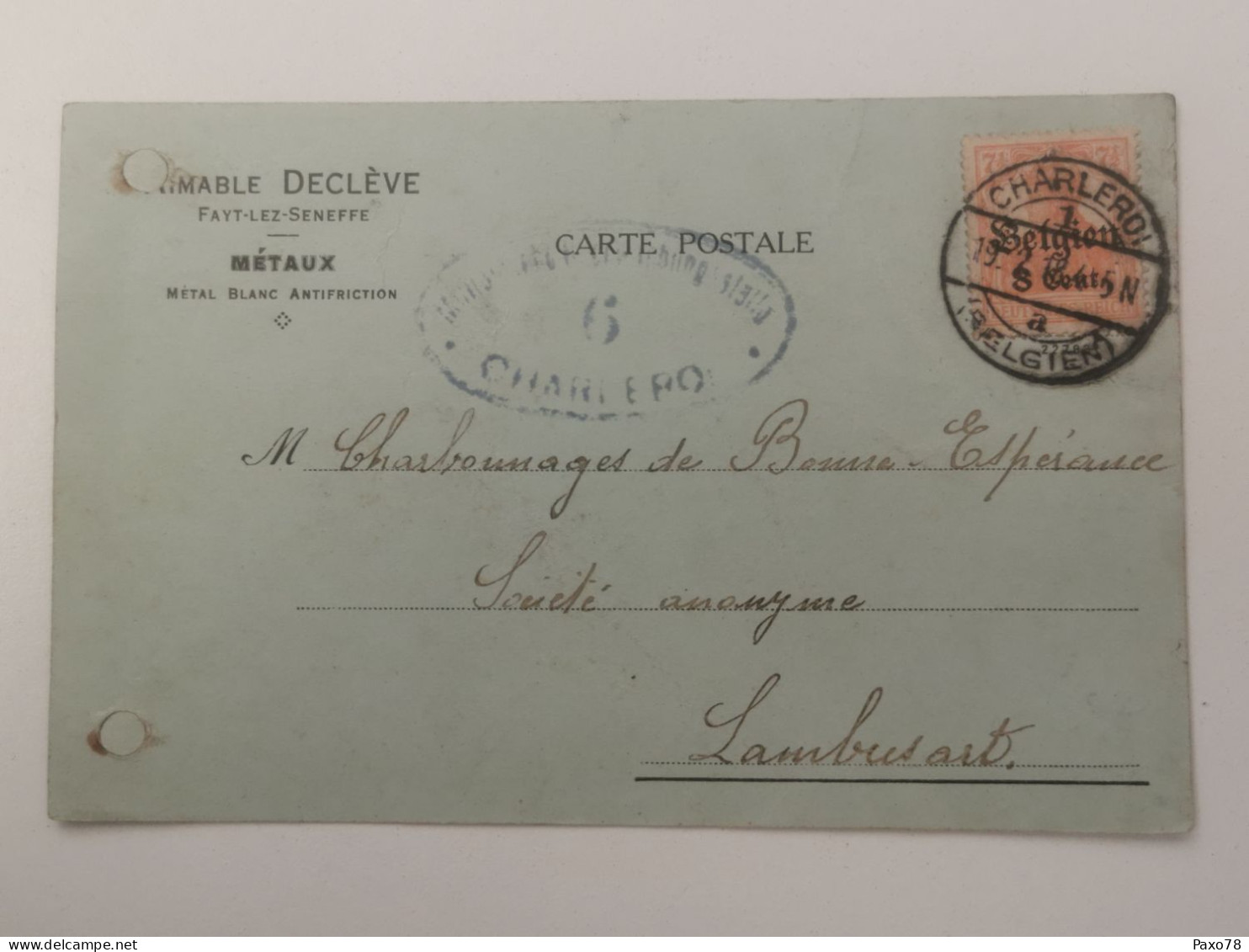 Entier Postaux, Rimable Decleve, Fayt-lez-Seneffe, Oblitéré Charleroi - Cartoline 1909-1934