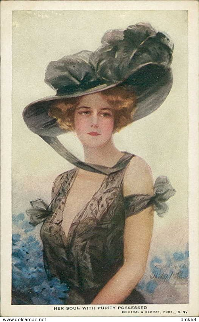 PHILIP BOILEAU SIGNED 1910s POSTCARD - WOMAN WITH BIG HAT - HER SOUL WITH PURITY POSSESSED - N.109  (5228) - Boileau, Philip