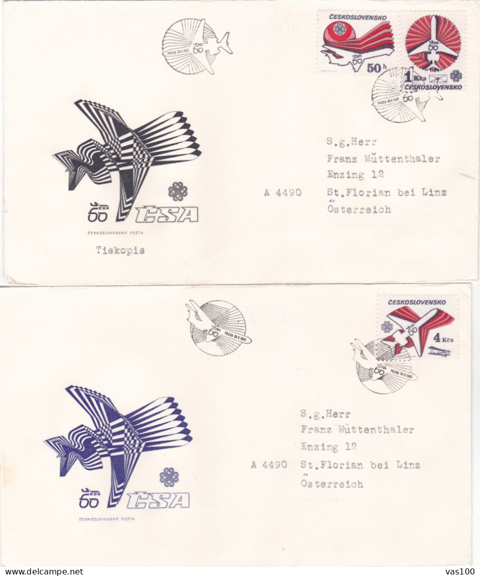 AVIATION 1983 COVERS 2  FDC CIRCULATED Tchécoslovaquie - Cartas & Documentos