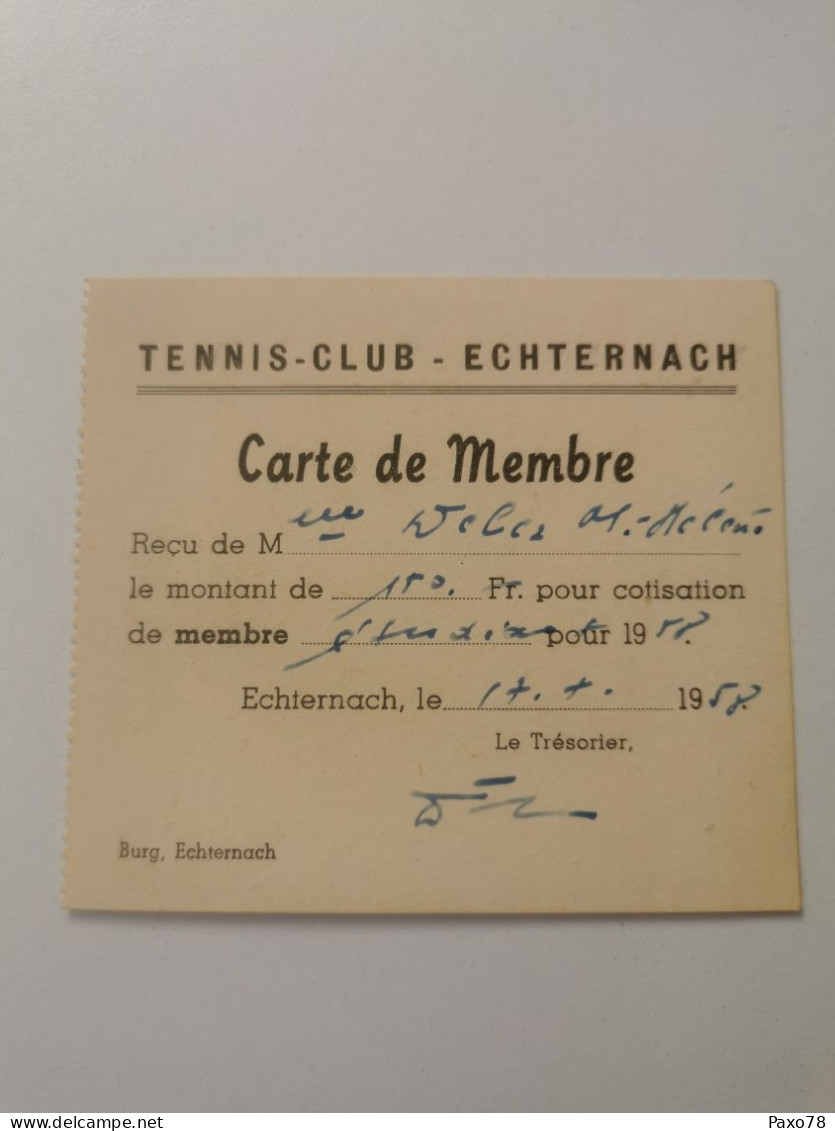 Carte Membre, Tennis Club Echternach 1958 - Brieven En Documenten