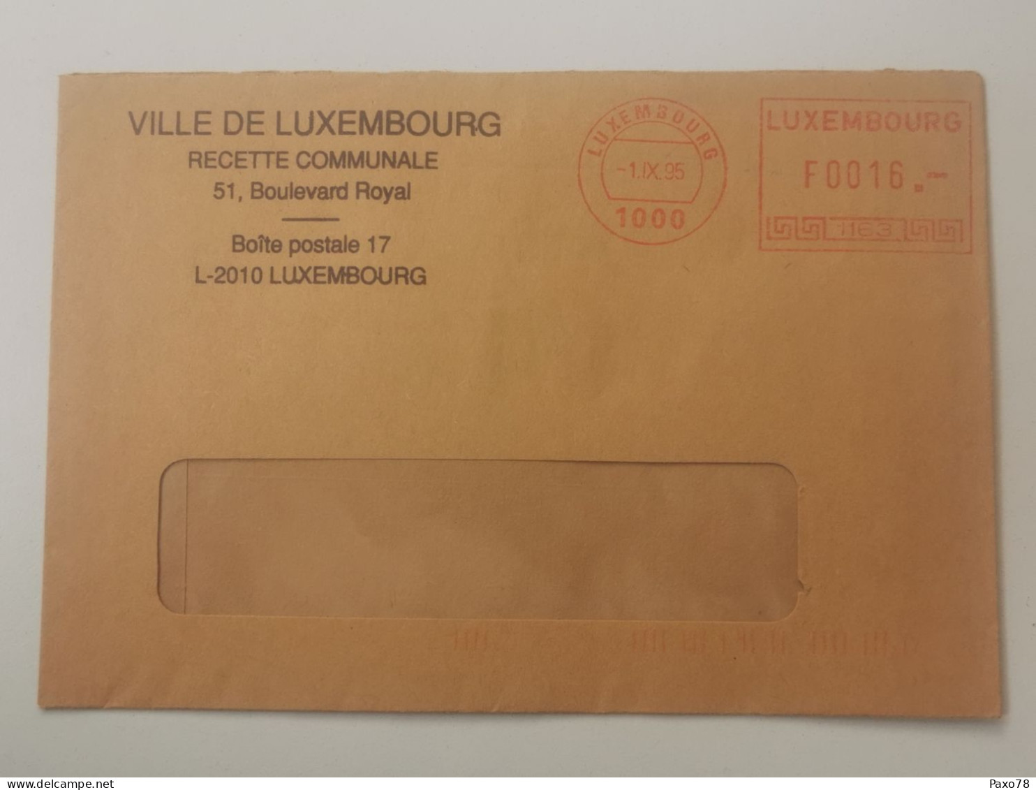 Enveloppe, Ville De Luxembourg, Recette Communale 1995 - Covers & Documents