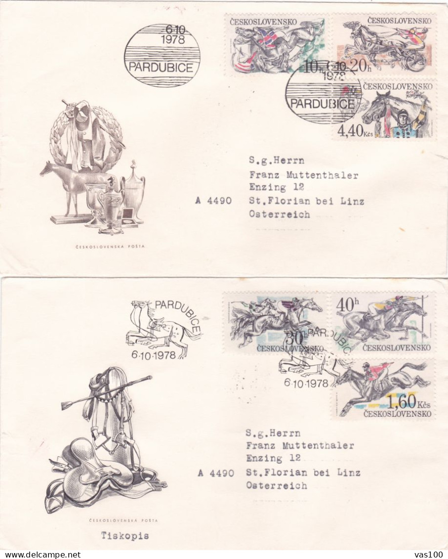 HORSES 1978 COVERS 2 FDC CIRCULATED Tchécoslovaquie - Cartas & Documentos