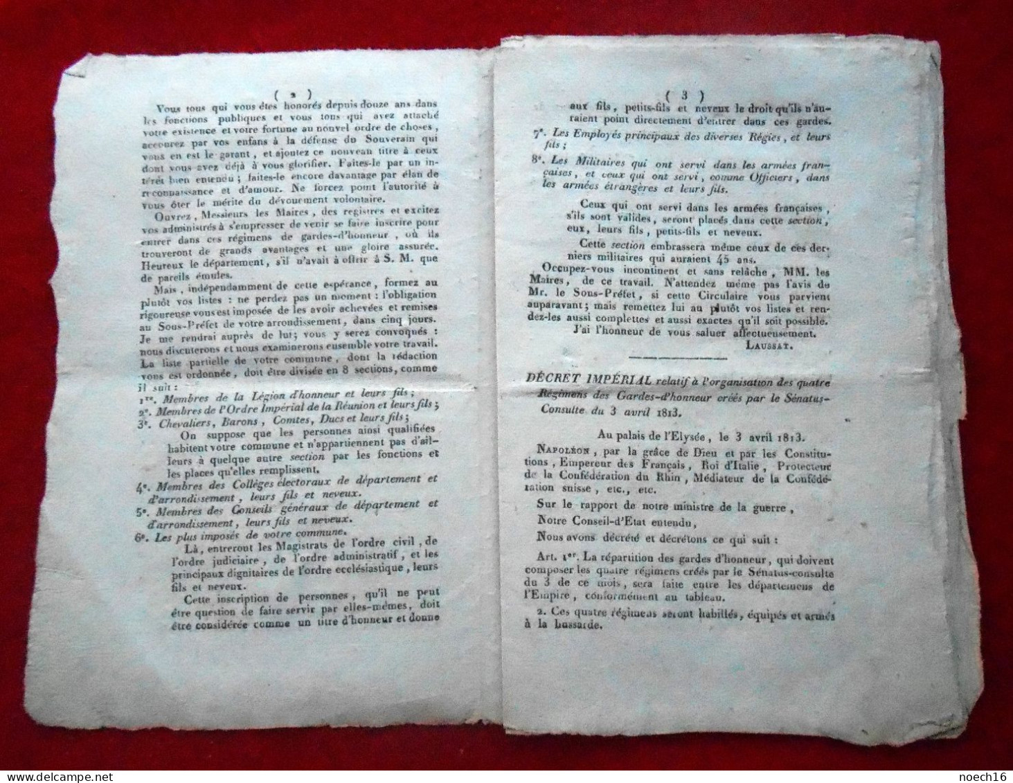 Département De Jemappe 1813. Décret Impérial, Organisation Des Gardes D'Honneur Par Napoléon 1er - Décrets & Lois