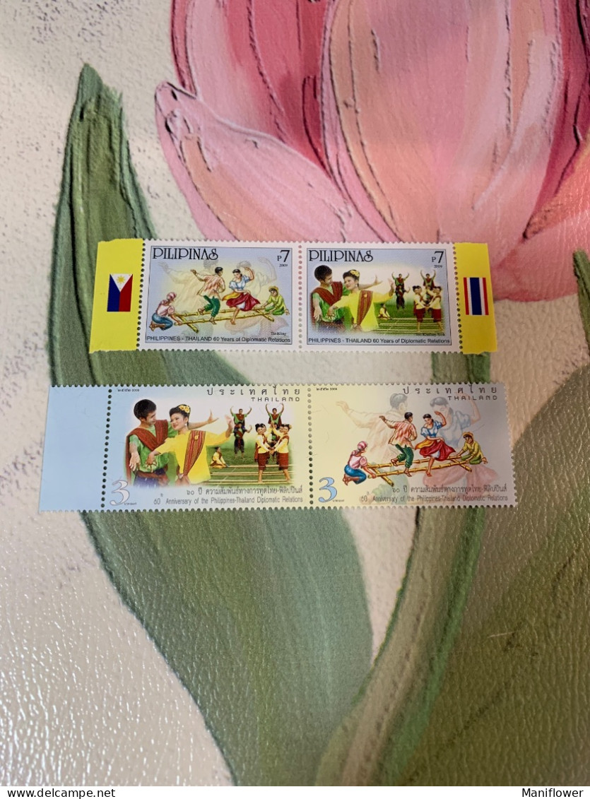 Philippines Stamp Diplomatic Relations Thailand Dancing Costumes Pair - Danse