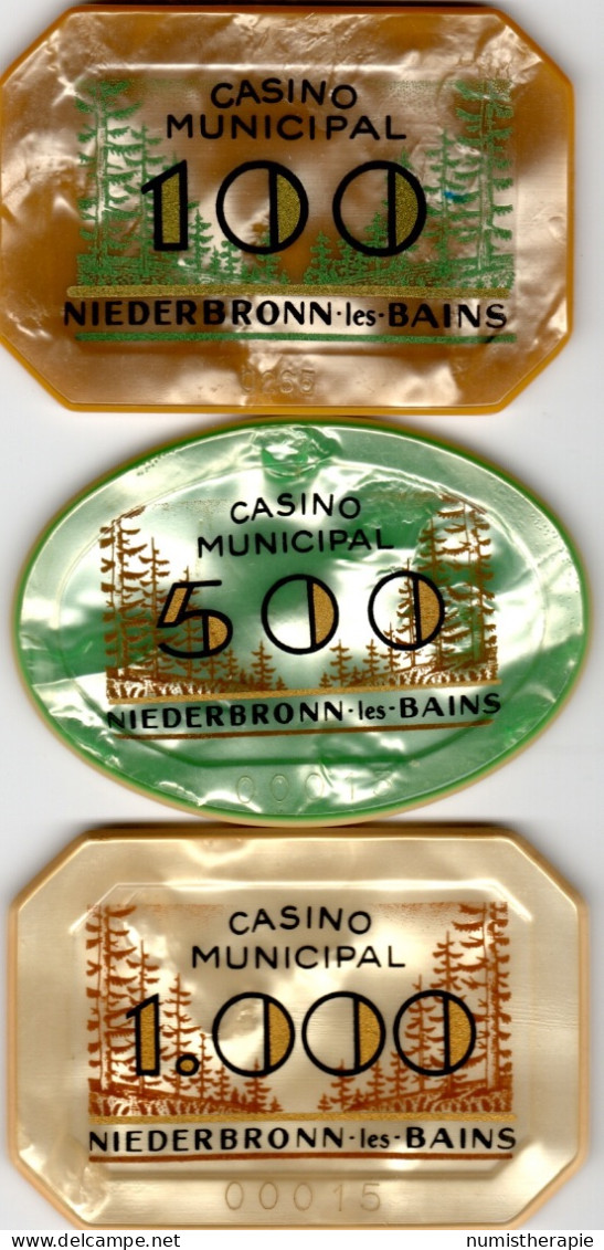 Casino Municipal Niederbronn-les-Bains : Lot De 3 Plaques 100F (#265) & 500F (#00015) & 1000F (#00015) - Casino