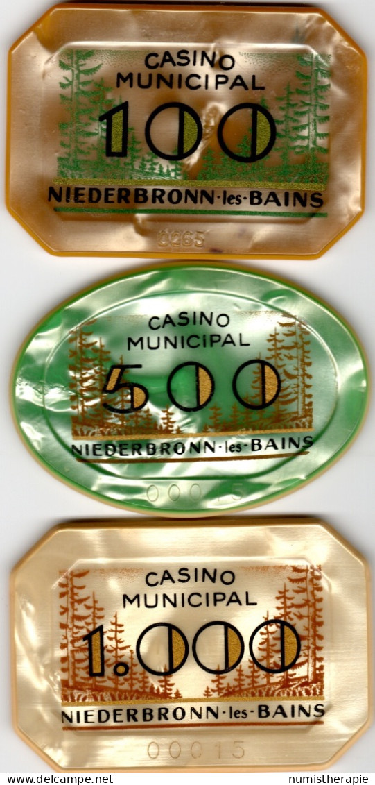 Casino Municipal Niederbronn-les-Bains : Lot De 3 Plaques 100F (#265) & 500F (#00015) & 1000F (#00015) - Casino