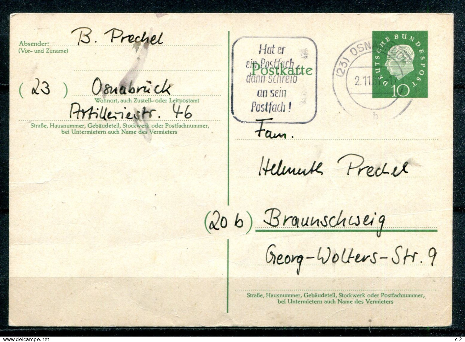 REPUBLIQUE FEDERALE ALLEMANDE - Michel P37 (Hat Er Ein Postfach Dann Schreib An Sein Posfach !) - Postcards - Used