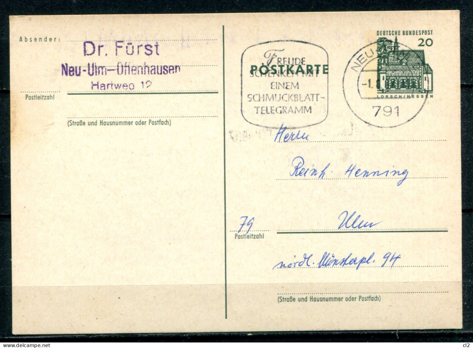 REPUBLIQUE FEDERALE ALLEMANDE - Michel P87 (Freude Schenken Mit Einem Schmuckblatt-Telegramm) - Illustrated Postcards - Used