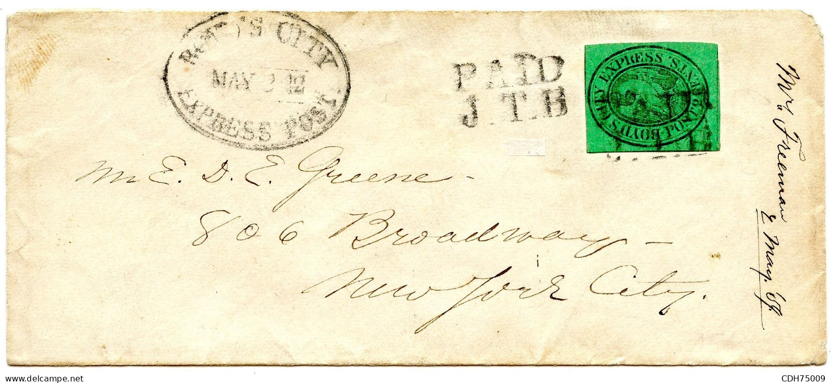 ETATS UNIS - BOYD'S CITY EXPRESS 2 CTS SUR LETTRE LOCALE, 1859 - Covers & Documents