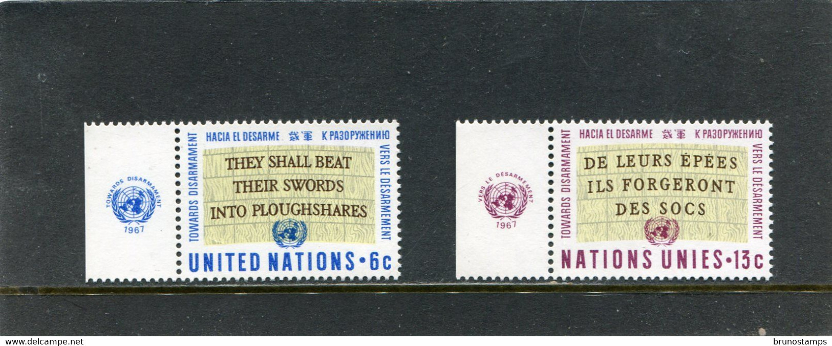 UNITED NATIONS - NEW YORK   - 1967  TOWARDS DISARMAMENT WITH  TABS SET    MINT NH - Nuovi