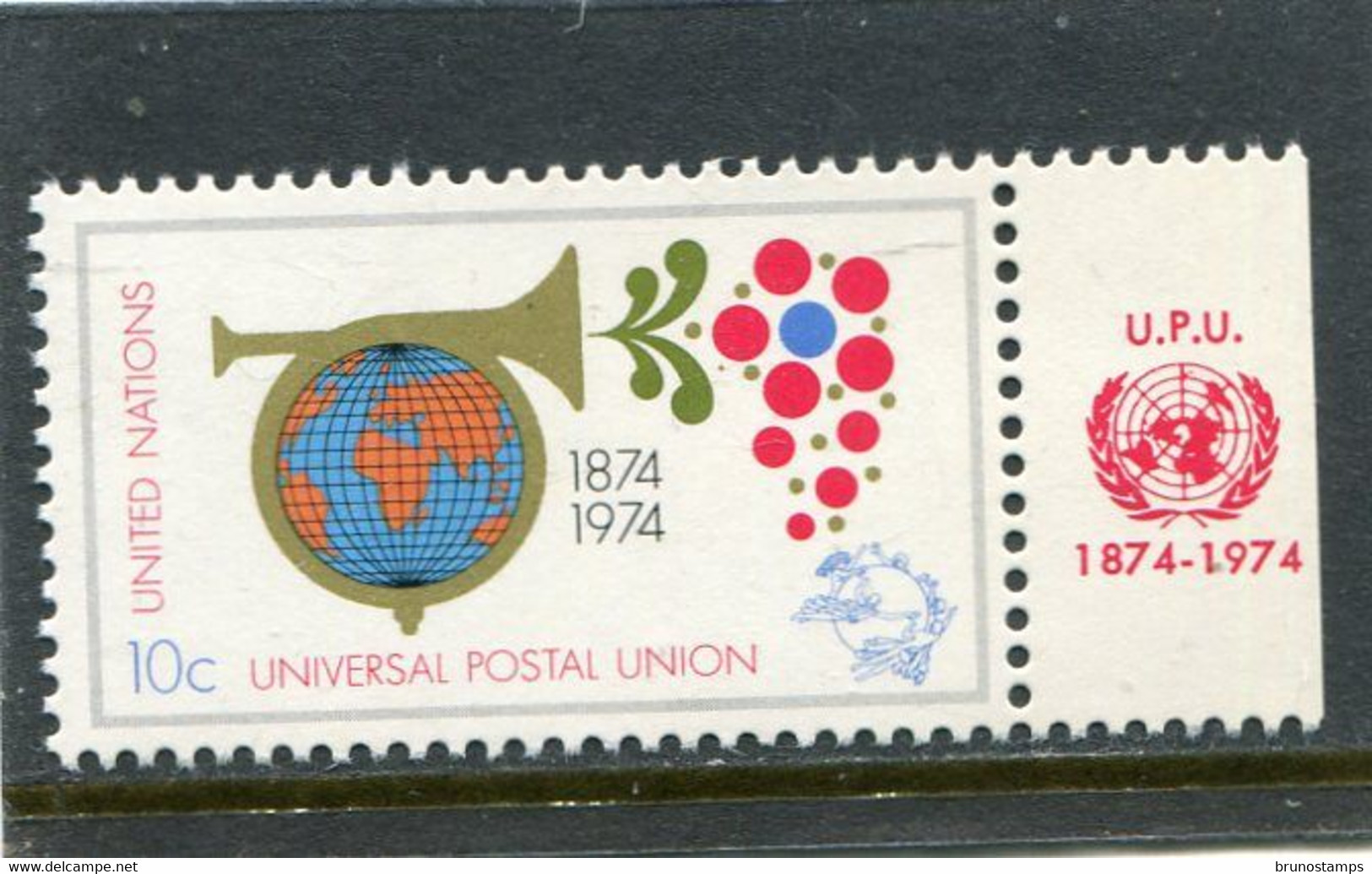UNITED NATIONS - NEW YORK   - 1974  UNIVERSAL POSTAL UNION  WITH TAB  MINT NH - Nuevos