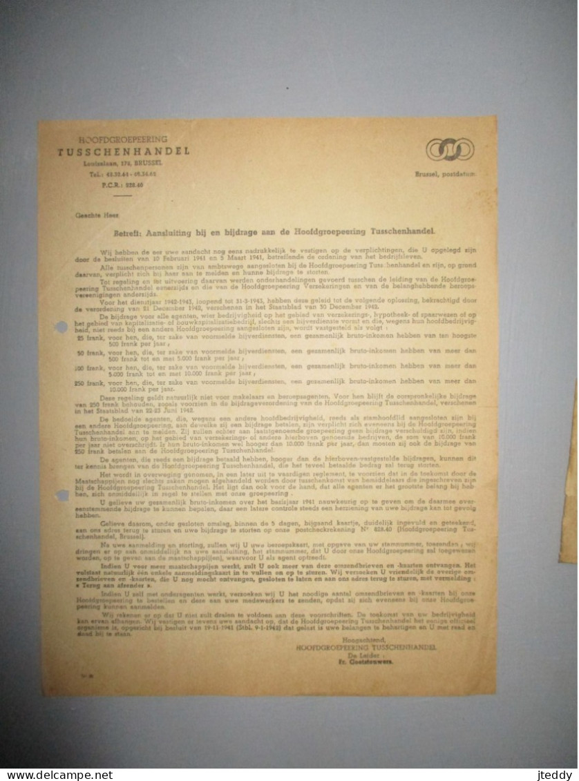 OUD LOT Van 3 Stuks  Tijdens Oorlog  Twe 1943    Twee Bladen Plus 1 Boekje  Hoofdgroepeering    TUSSCHENHANDEL - Banca & Assicurazione