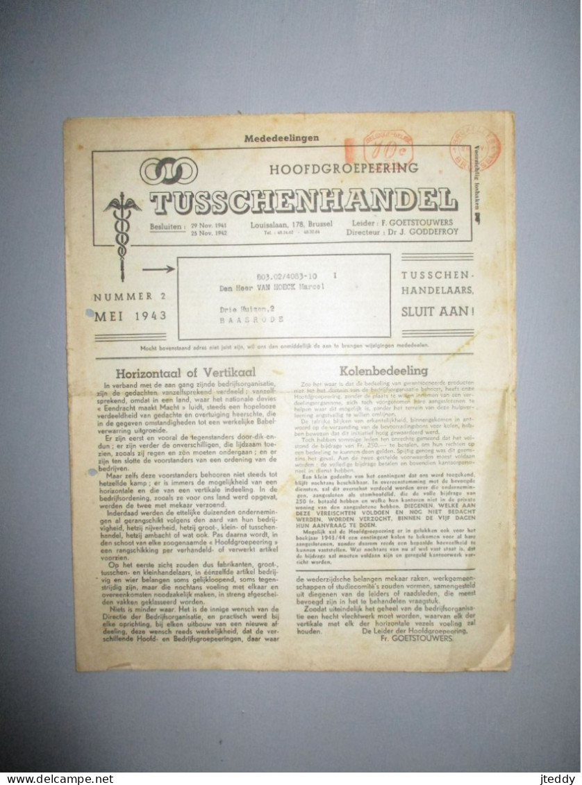 OUD LOT Van 3 Stuks  Tijdens Oorlog  Twe 1943    Twee Bladen Plus 1 Boekje  Hoofdgroepeering    TUSSCHENHANDEL - Banque & Assurance