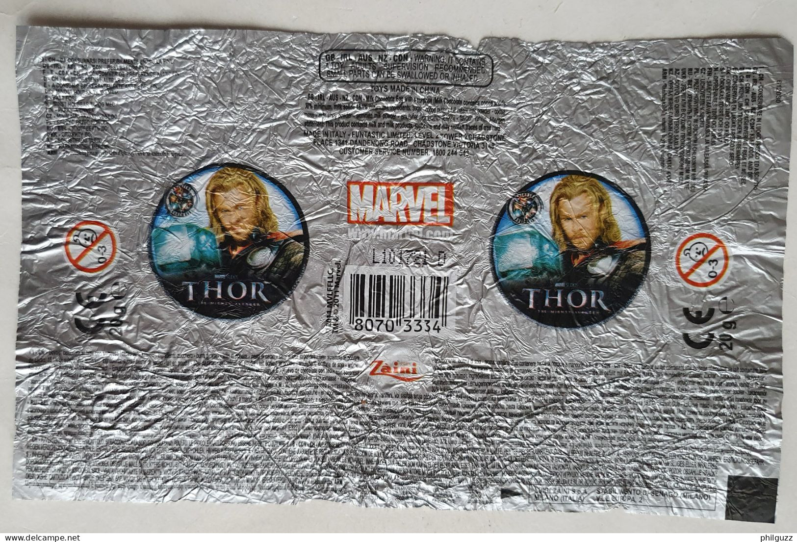 TRES RARE EMBALLAGE METALLISE D'OEUF SURPRISE DOLSI PRESIOSI MARVEL THOR Série 2011 - Andere & Zonder Classificatie