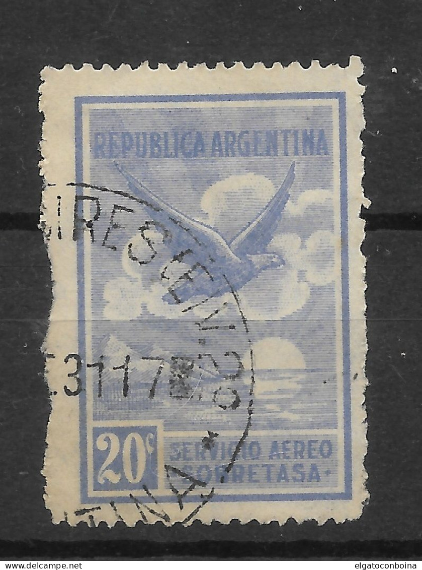 ARGENTINA 1928 AIRMAIL STAMP EAGLE 20C BLUE SCOTT C5 MICHEL 317 USED - Ongebruikt